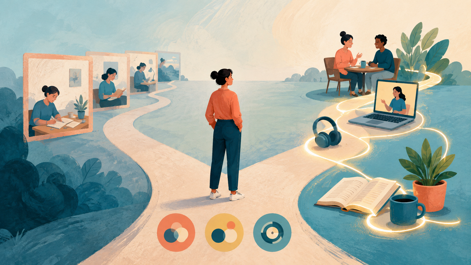 Ilustração editorial sobre A decisão prática ao escrever ou falar
