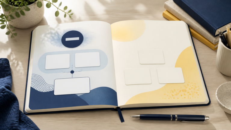 Ilustração de caderno de inglês com dois caminhos visuais para usar anything ou nothing.
