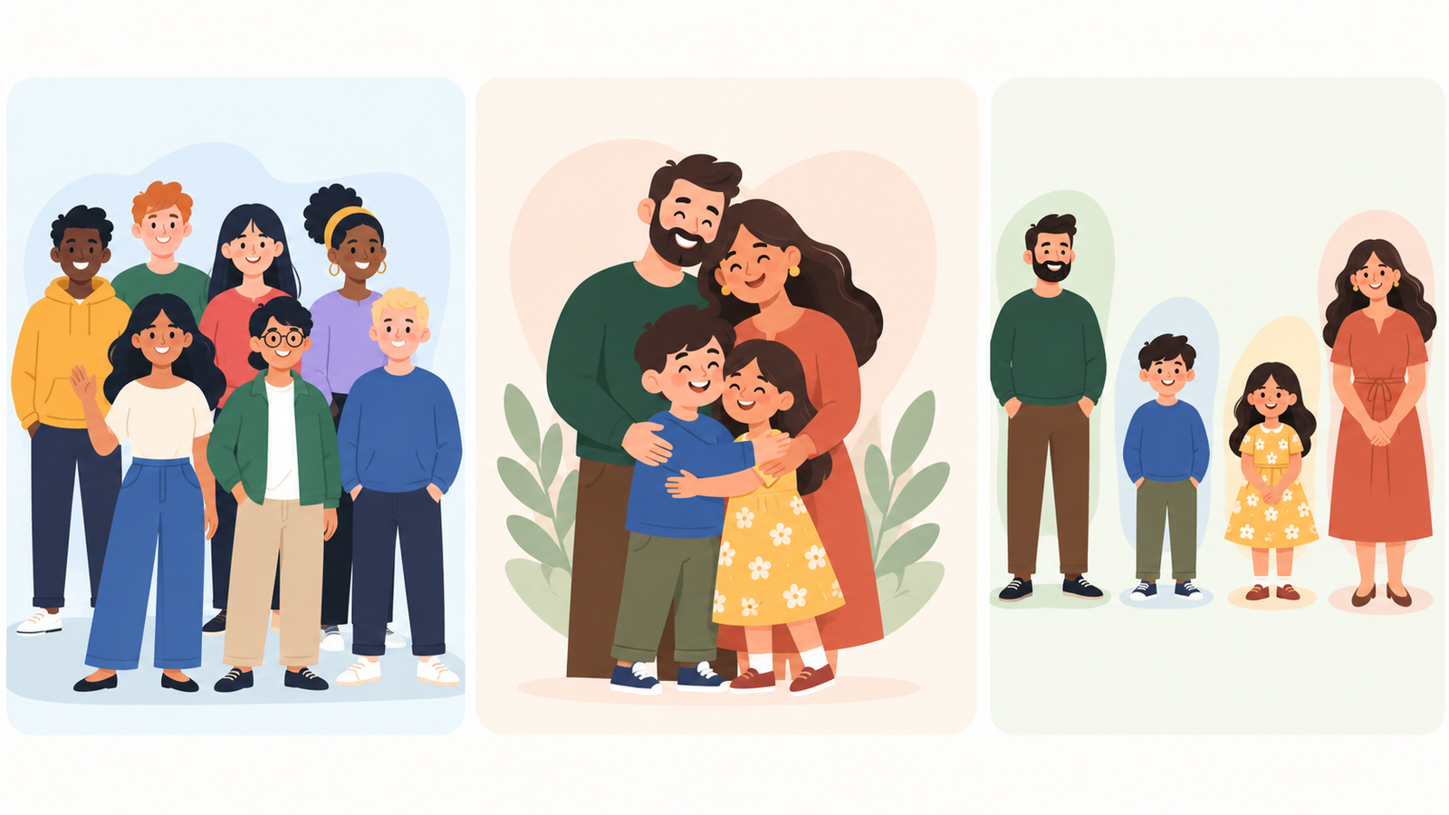 Diagrama comparando people em plural com family vista como unidade ou como membros.